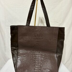 Jana Feifer Brown Croc Embossed Leather & PVC Large Shopper Tote.